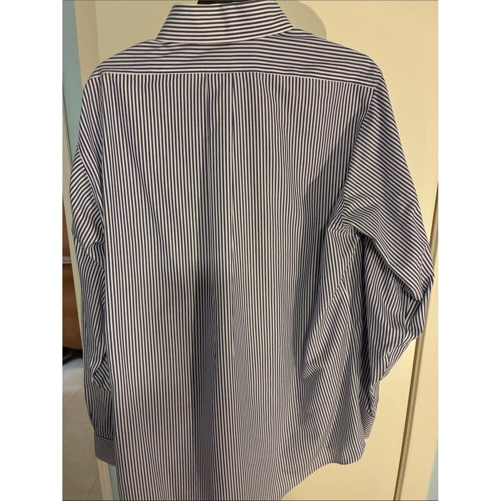 Brooks Brothers Navy and White Striped Button-Down Dress Shirt - Picture 2 of 3